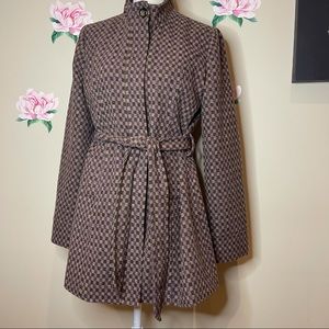 Tulle Coat Purple/Brown/Checkered Plaid pockets belt mid weight.  L-12